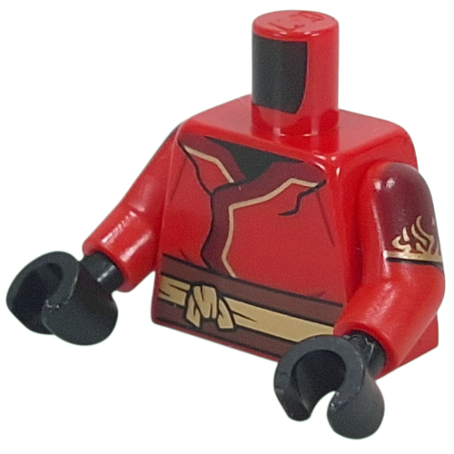 Lego Torso, Ninja Robes, Dark Red/Gold Trim, Sash print, Red Arms, Black Hands / Red