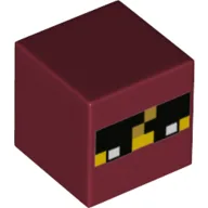 Minifig Head Special, Cube with Pixelated Eyes, Eyebrows and Yellow Skin Print (Ninjago Kai) / Dark Red