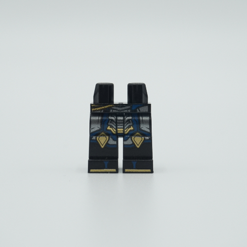 Lego Hips and Black Legs with Dark Blue, Silver Armor, Gold Knee Pads / Black