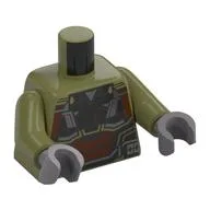 Torso, Pilot Suit Dark Bluish Grey/Reddish brown/Black Armor Print, Olive Green Arms, Flat Silver Hands / Olive Green