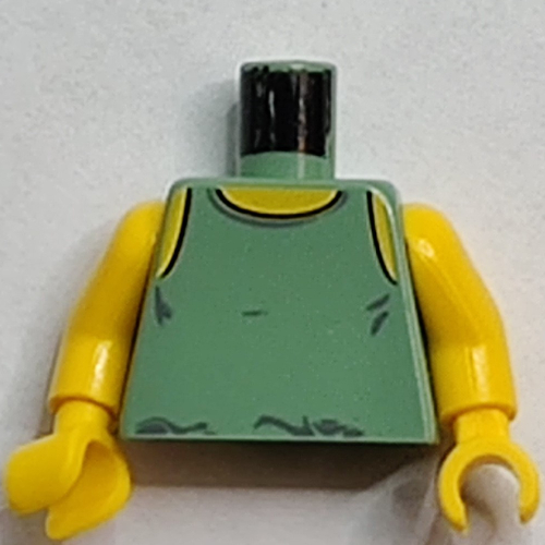 Lego Torso Tank Top with Yellow Neck Print, Yellow Arms and Hands / Sand Green