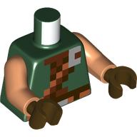 Lego Torso, Pixelated Reddish Brown/Dark Orange Strap, White Bone print, Nougat Arms, Dark Brown Hands / Dark Green