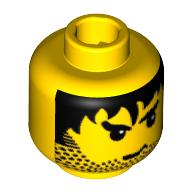 Lego Minifig Head, Stubble, Black Messy Hair Print / Yellow