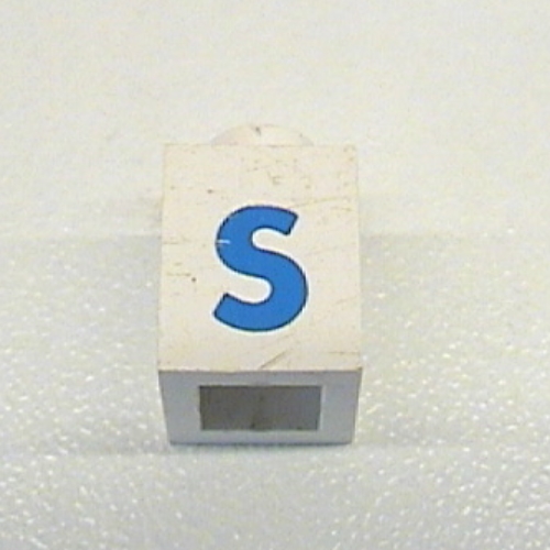 Lego Brick 1 x 1 with Blue 'S' Print (Bold Font) / White