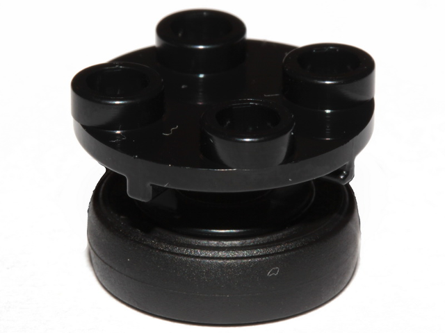 Lego Plate, Round 2 x 2 Thin with Rotation Stem with Black Tire 14mm D. x 4mm Smooth Small Single (40145 / 59895)