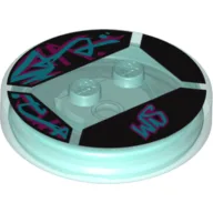 Function Brick Round 4 x 4 x 2/3 with 2 Studs and Light Blue and Pink 'WS' Print / Trans-Light Blue