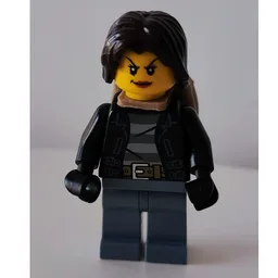 Criminal, Woman, Open Black Jacket over Prison Shirt, Dark Brown Hair, Dark Tan Backpack