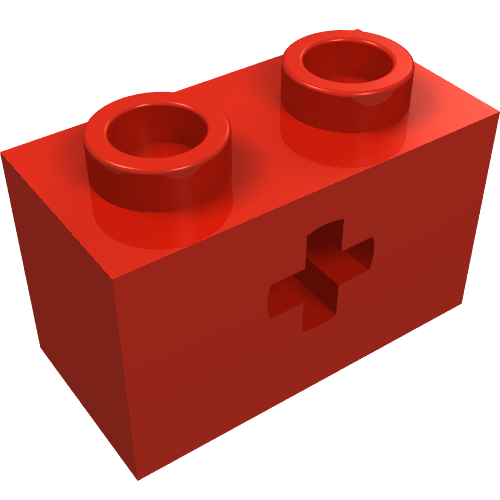 Lego Technic Brick 1 x 2 with Axle Hole Type 1 [+ Opening] and Bottom Ridges / Red