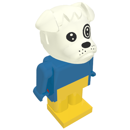 Lego Fabuland Figure Boris Bulldog with White Head, Blue Torso, Arms and Hands, and Yellow Legs / Blue