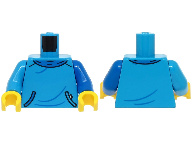 Lego Torso Sweatshirt with Pocket, Blue Collar and Creases Pattern (BAM) / Blue Arm Left / Dark Azure Arm Right / Yellow Hands