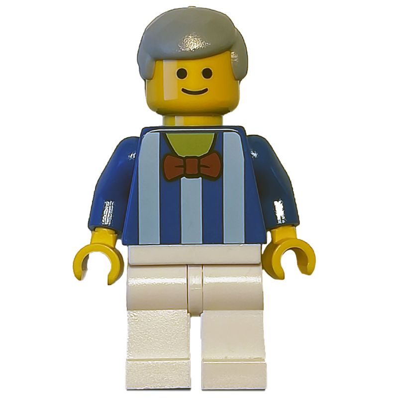 Lego Man, Blue Torso, White Legs, Light Bluish Grey Hair