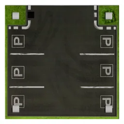 Baseplate with 4 Square Corner Holes and Parking Site / Straight Road with Emergency Lane Print / [No Color/Any Color]
