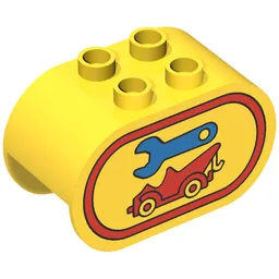 Duplo Brick 2 x 4 x 2 Rounded Ends with Spanner and Tow Truck Print / Yellow