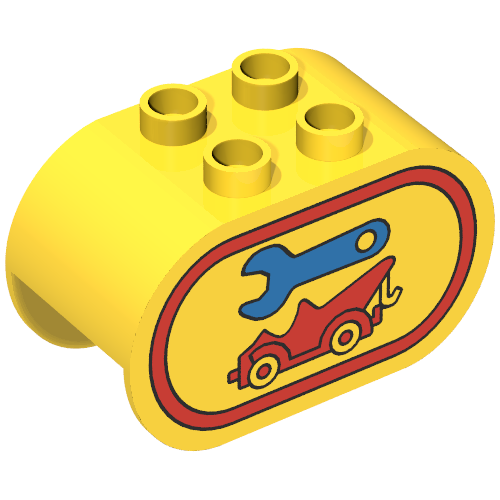 Lego Duplo Brick 2 x 4 x 2 Rounded Ends with Spanner and Tow Truck Print / Yellow