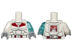 Torso SW Armor Black Belt and Dark Red Markings Pattern / Trans-Light Blue Arm Left with Lightning Bolts / White Arm Right / Light Bluish Gray Hands