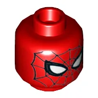 Minifig Head Spider-Man, Small White Eyes, Black Web Print [Hollow Stud] / Red
