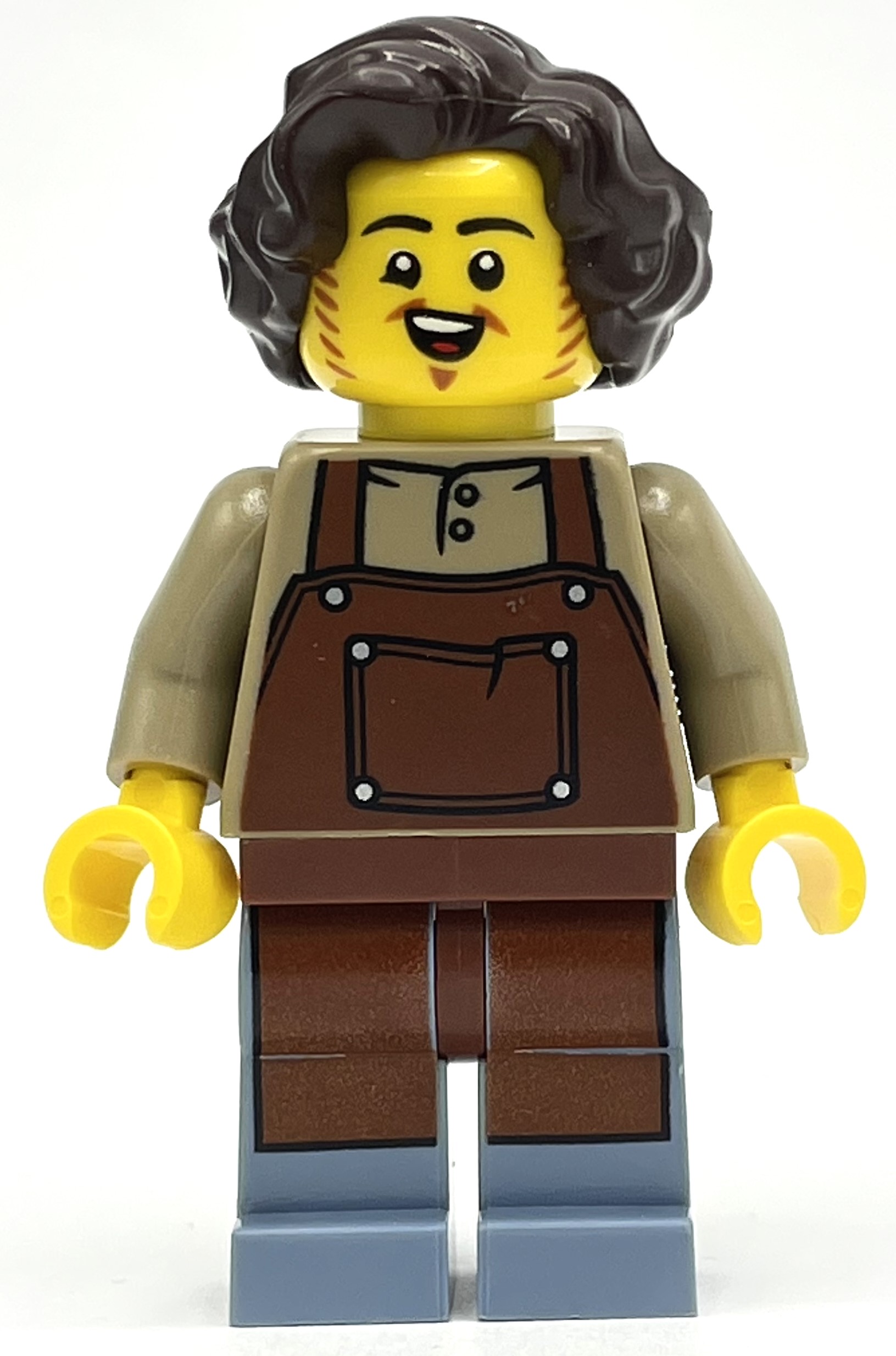 Lego Castle Man, Reddish Brown Apron, Dark Brown Hair