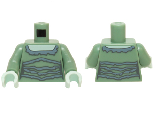 Lego Torso Female Outline Light Aqua Skin and Dress with Gray Ruffles Pattern / Sand Green Arms / Light Aqua Hands