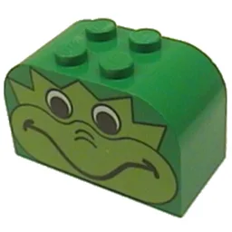 Brick Curved 2 x 4 x 2 Double with Frog Face Print / Green