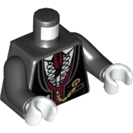 Lego Torso Jacket Formal with Dark Red Vest and Cravat Print, Black Arms, White Hands / Black