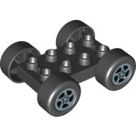 Duplo Car Base, 2 x 4 with Black Tires and Silver 5 Spoke Spinner Hubs Print / Black