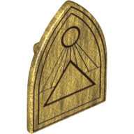 Lego Shield Triangular Long with Black Outlines, Circle and Triangles Print / Pearl Gold