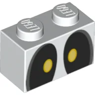 Brick 1 x 2 with Black and Yellow Eyes (Dry Bones) Print / White