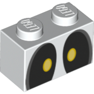 Lego Brick 1 x 2 with Black and Yellow Eyes (Dry Bones) Print / White