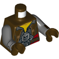 Lego Torso Vest with Dark Bluish Gray Shirt, Silver Minifig Skull Print, Dark Bluish Gray Arms with Dark Brown and Silver Cuffs Print, Dark Brown Hands / Dark Brown