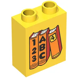 Duplo Brick 1 x 2 x 2 with Three Books Print, ABC and 123 / Yellow