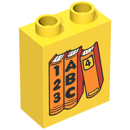 Lego Duplo Brick 1 x 2 x 2 with Three Books Print, ABC and 123 / Yellow