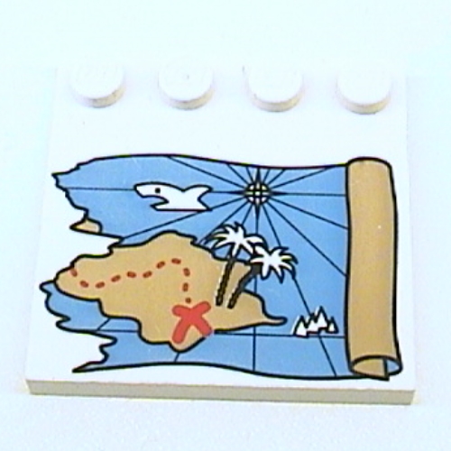 Lego Plate Special 4 x 4 with Studs on One Edge and Ocean Pirate Treasure Map Right-Half Print / White