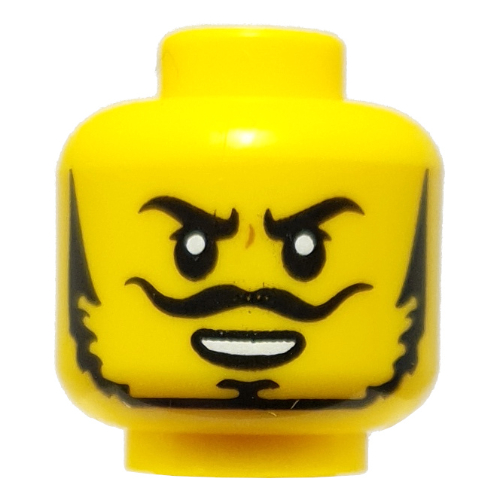 Lego Minifig Head Dorama, Black Eyebrows, Thin Beard, Long Moustache, Mean Smile / Yellow