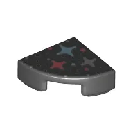 Tile Round 1 x 1 Quarter with Blue, Pink, Silver star Print / Black