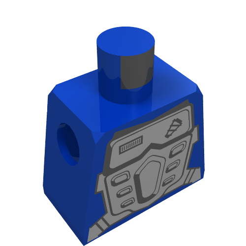Lego Minifig Torso with Silver Armor Front and Back and Drill Print