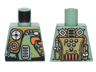 Lego Torso Olive Green, Orange and Silver Mechanical Pack and Body Armor Pattern