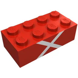 Brick 2 x 4 with White Cross Print / Red