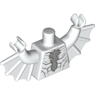 Lego Torso with Bat Wings and Muscles, Light Bluish Grey Chest Hair Print, White Arms with Wings, White Hands / White