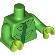Lego Torso Flower Stem, Leaves Print, Bright Green Arms, Lime Hands / Bright Green
