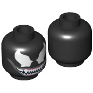 Minifig Head Venom, White Eyes, White Teeth, Pink Gums Print [Hollow Stud] / Black