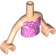 Lego Minidoll Torso with Dress, Bright Pink Ruffles, Dark Purple Trim, Silver/Dark Pink Streaks print, Light Nougat Arms and Hands / Light Nougat