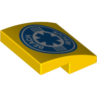 Lego Brick Curved 2 x 2 x 2/3 with Star of Life and 'Beach Rescue' Print / Yellow