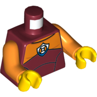 Lego Torso Coast Guard Wetsuit with Orange Panel and Coast Guard Logo and Zipper on Back Print, Orange Arms, Yellow Hands / Dark Red