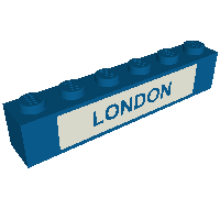 Lego Brick 1 x 6 with Blue on White 'LONDON' print / Blue