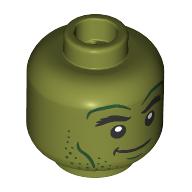 Lego Minifig Head Hulk, Dark Green Lines, Stubbles Bears, Angry Growl / Lobsided Grin / Olive Green