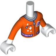 Lego Minidoll Torso Boy with Reddish Orange Space Suit, Zipper, Dark Blue Trim print, White Arms and Hands / White
