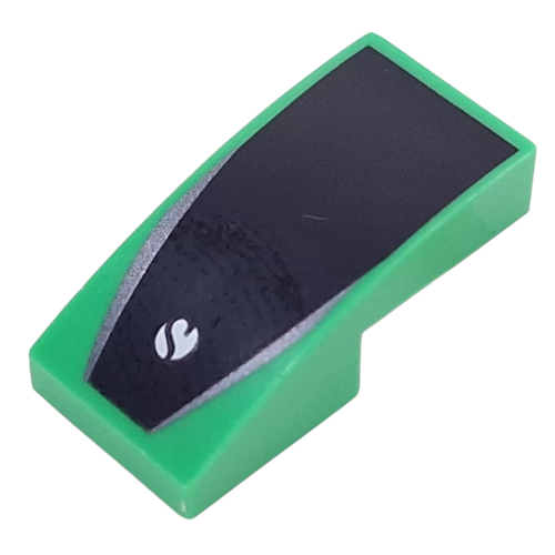 Lego Brick Curved 2 x 1 No Studs with Sauber Logo on Black Background print / Bright Green