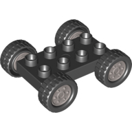 Lego Duplo Car Base 2 x 4 with Fixed Axles - 27.5 Silver Wheels and Black Tires / Black