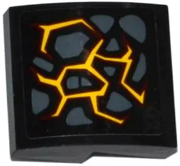 Slope, Curved 2 x 2 x 2/3 with Dark Bluish Gray Stones and Dark Red and Bright Light Orange Cracks Pattern Model Right Side (Sticker) - Set 70316 / Black
