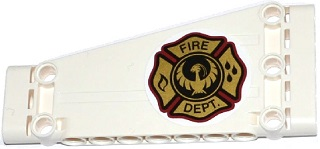Lego Technic, Panel Plate 5 x 11 x 1 Tapered with Gold FIRE DEPT. with Phoenix Logo Pattern Model Left Side (Sticker) - Set 42040